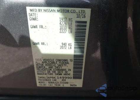2017 Nissan Altima 2.5 S from USA, damaged, VIN 1N4AL3AP4HC149990